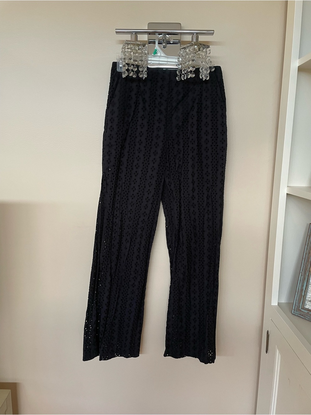 DKNY Black Eyelet, high rise, Wide-Leg Pants